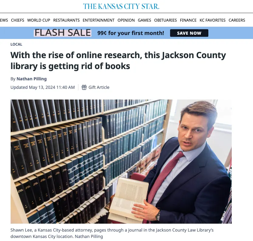 The Kansas City Star feature — Shawn Lee in the Jackson County Law Library, May 2024
