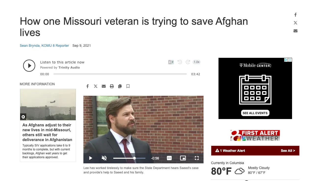 KOMU 8 news feature, September 2021 — How one Missouri veteran is trying to save Afghan lives